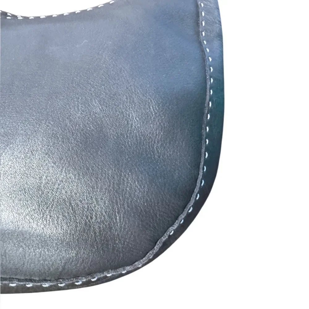 FENDI Midnight Navy Blue Selleria Leather Contrast White Top Stitching Hobo Bag